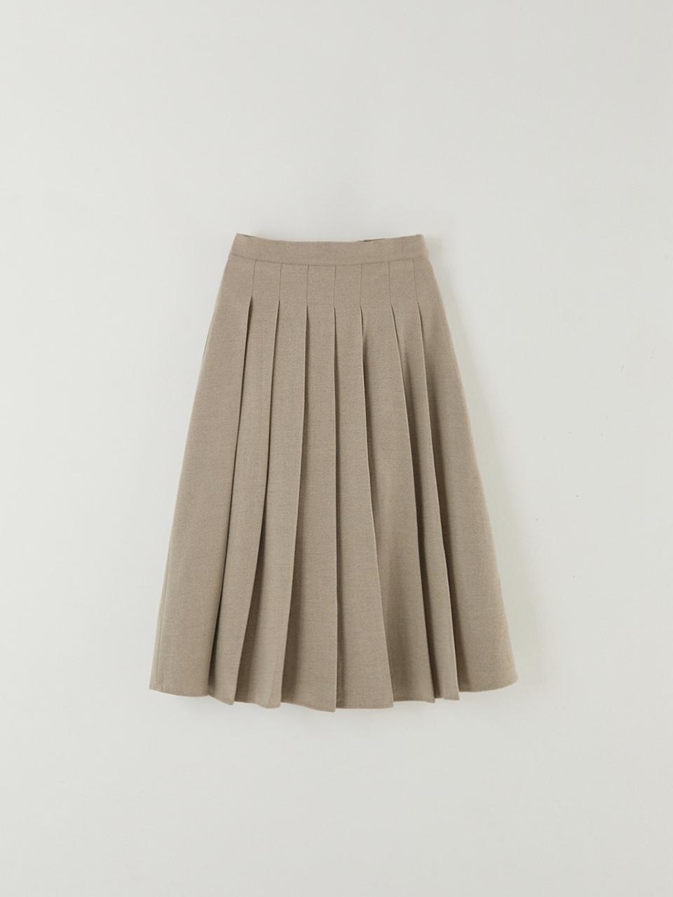The Raust Pleated Wool Elastic Waist Skirt [Beige]