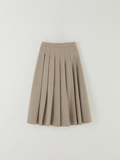 The Raust Pleated Wool Elastic Waist Skirt [Beige]