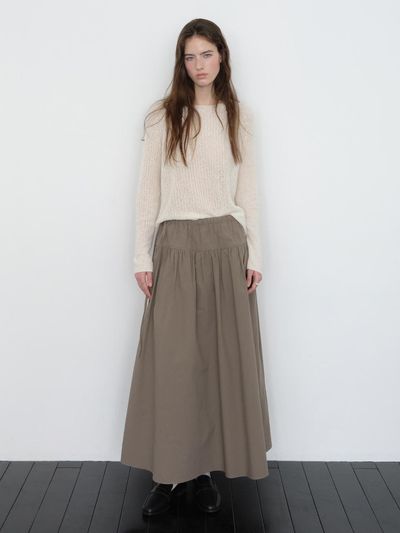 The Raust Shirring Cotton A-line Maxi Skirt [KHAKI]