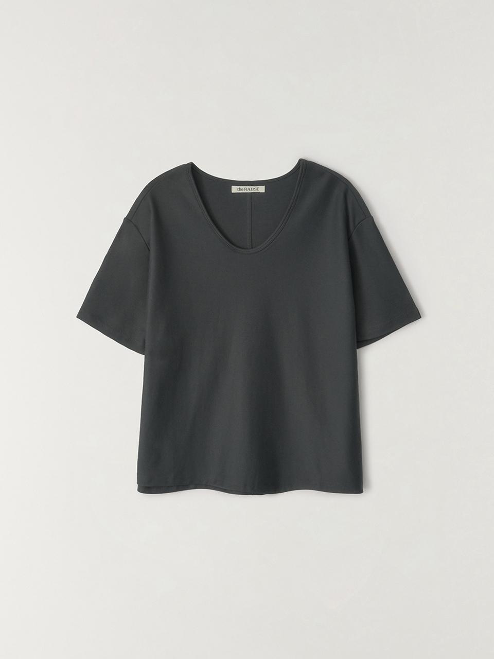 The Raust U-neck Cotton Open-knit T-shirt [CHARCOAL]