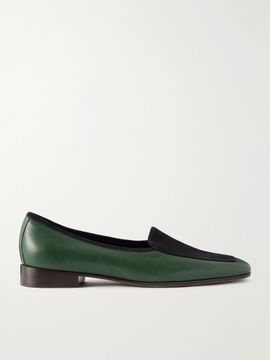 THE ROW Adam suede-trimmed glossed-leather penny loafers