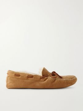 THE ROW Lucca bow-detailed shearling-lined suede loafers