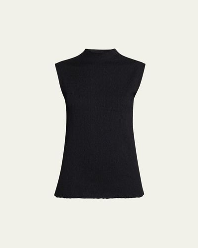 THE ROW Oakson Funnel-Neck Textured Silk Sleeveless Top