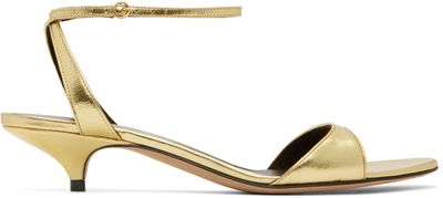 The Row The Row Gold Vika Ankle Strap Kitten Heeled Sandals