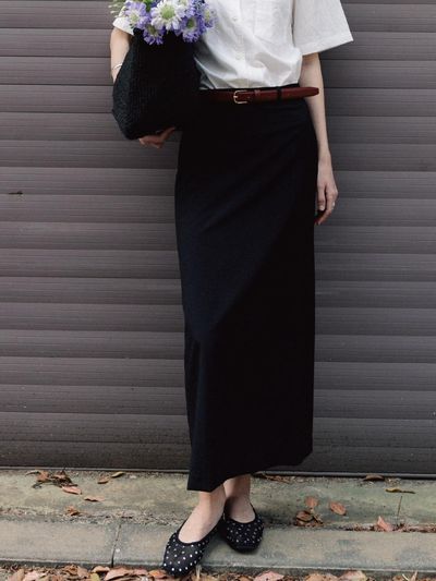 THE RYE Back Slit Long Skirt_Black