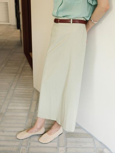 THE RYE Back Slit Long Skirt_Green