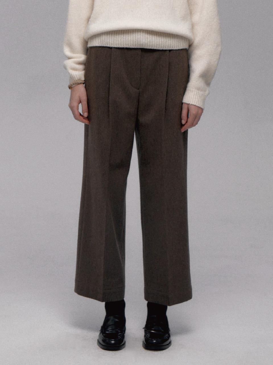 THE RYE Belted Wool Slacks (Brown)