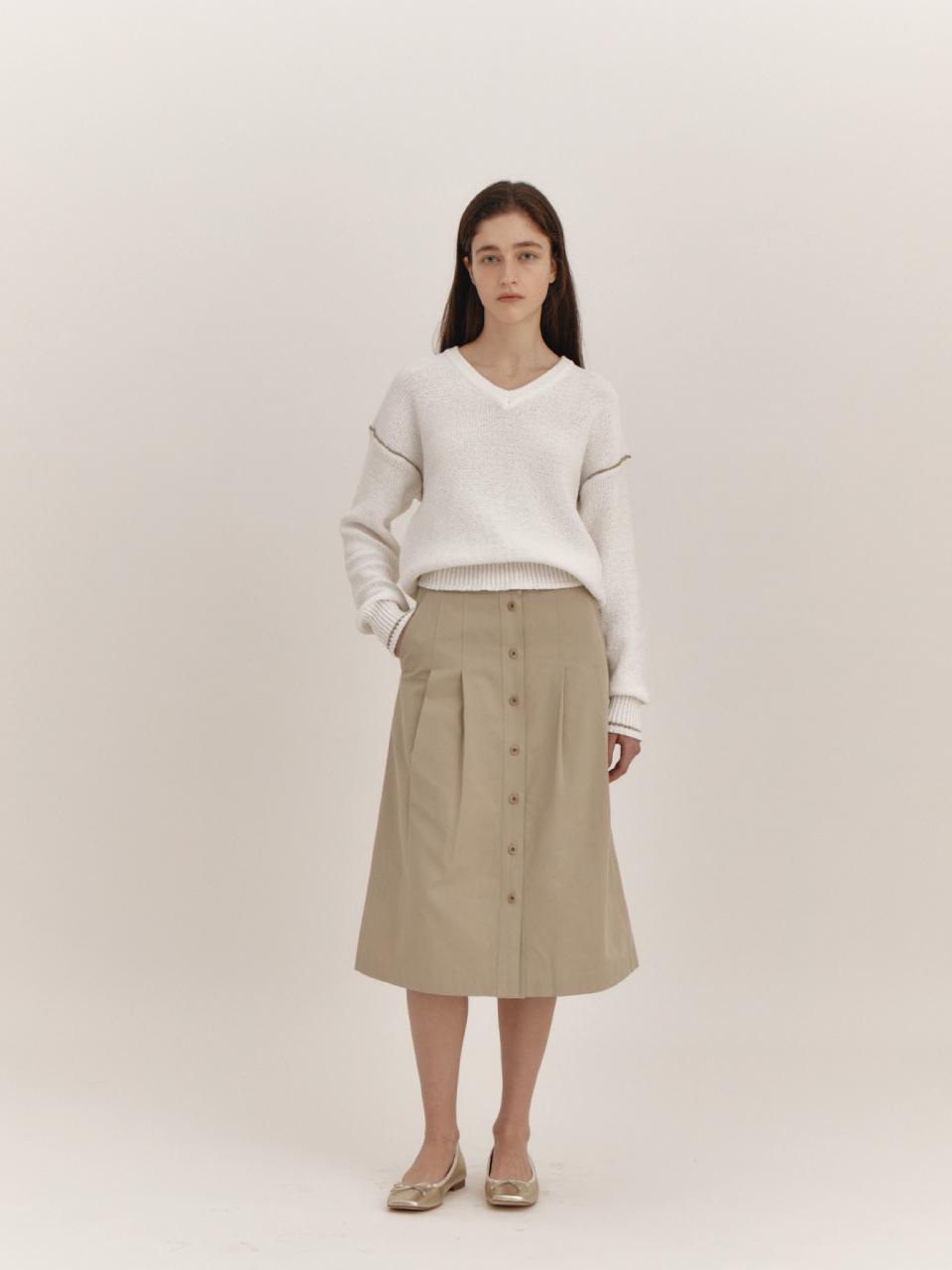 THE RYE Button Midi Skirt (Beige)