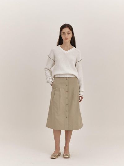 THE RYE Button Midi Skirt (Beige)