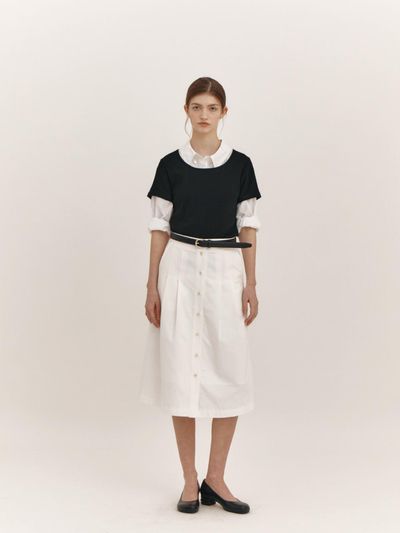THE RYE Button Midi Skirt (White)