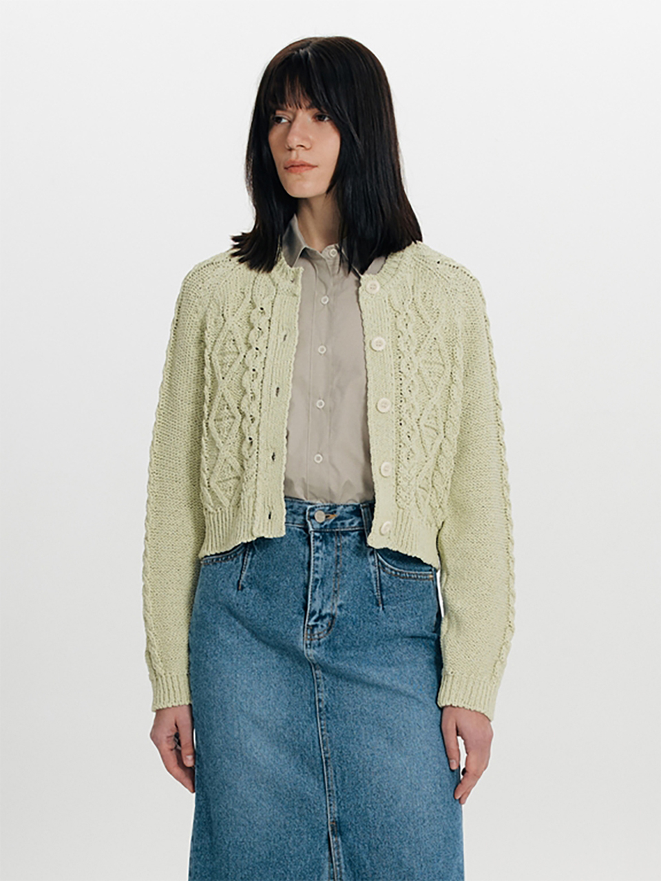 THE RYE Cable Cropped Cardigan _Green