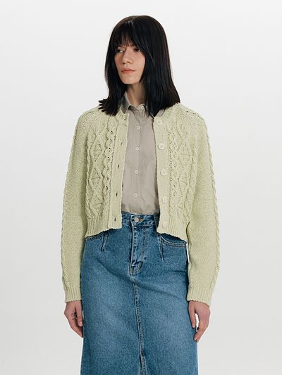 THE RYE Cable Cropped Cardigan _Green
