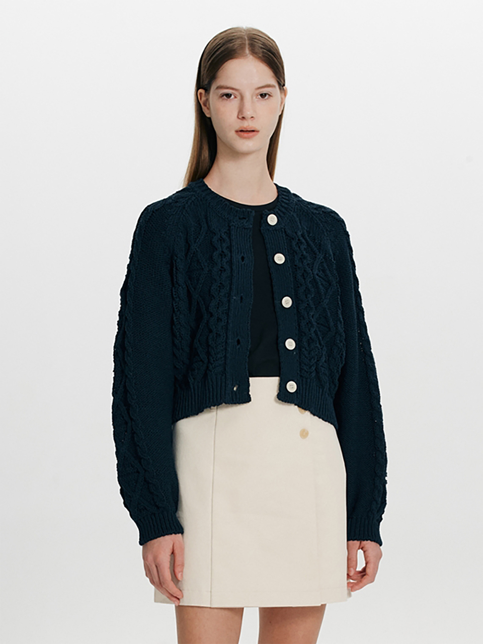 THE RYE Cable Cropped Cardigan _Navy