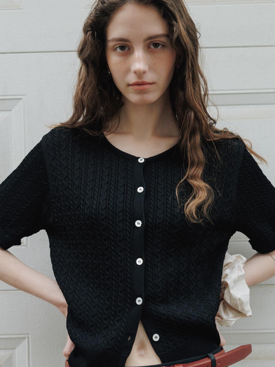 THE RYE Cable Half Sleeve Cardigan_Black