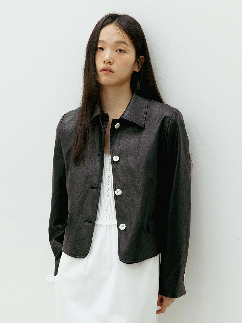 THE RYE Collar Leather Blazer (Black)