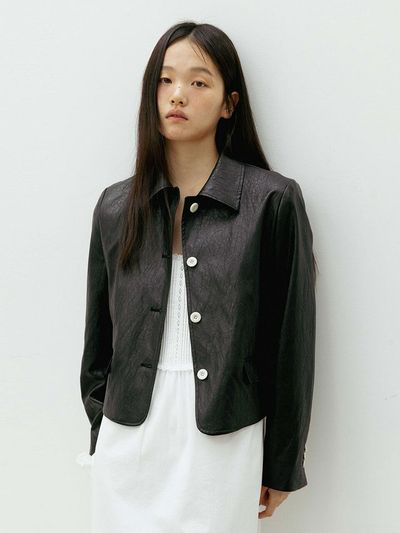 THE RYE Collar Leather Blazer (Black)