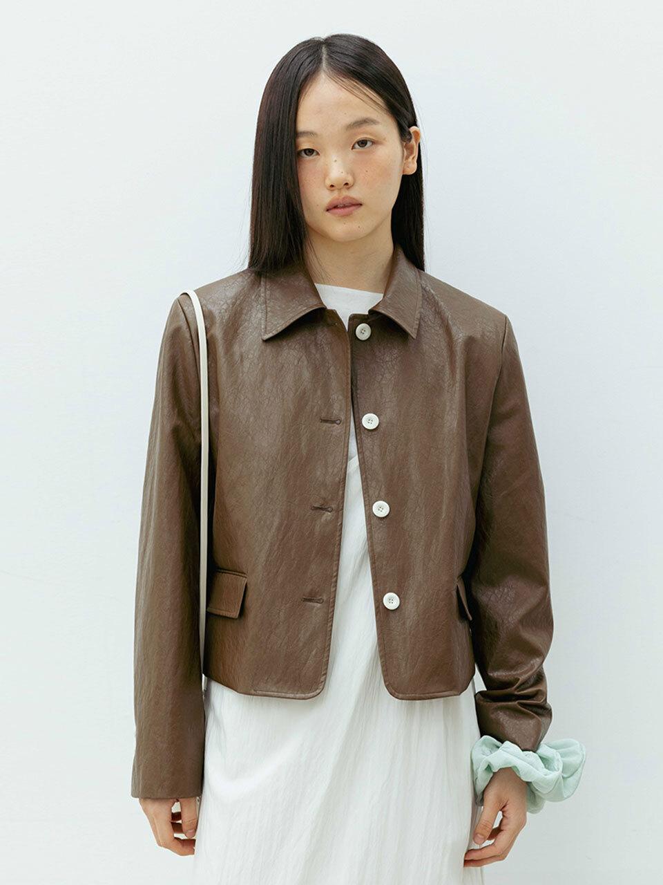 THE RYE Collar Leather Blazer (Brown)