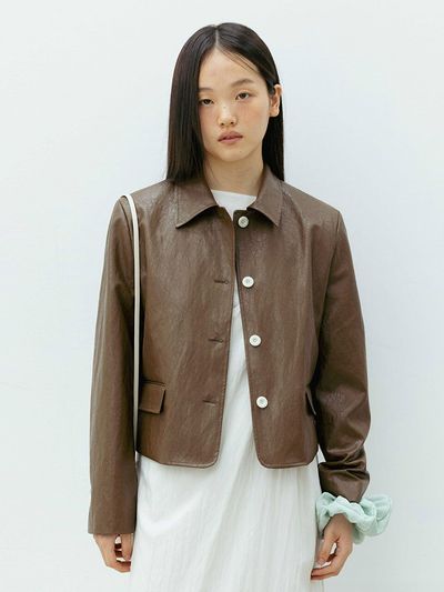 THE RYE Collar Leather Blazer (Brown)