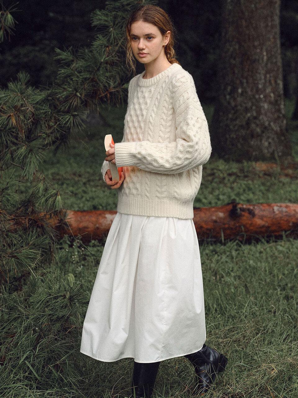 THE RYE Cotton Pleat Skirt (Ivory)