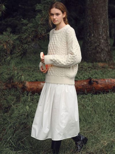 THE RYE Cotton Pleat Skirt (Ivory)