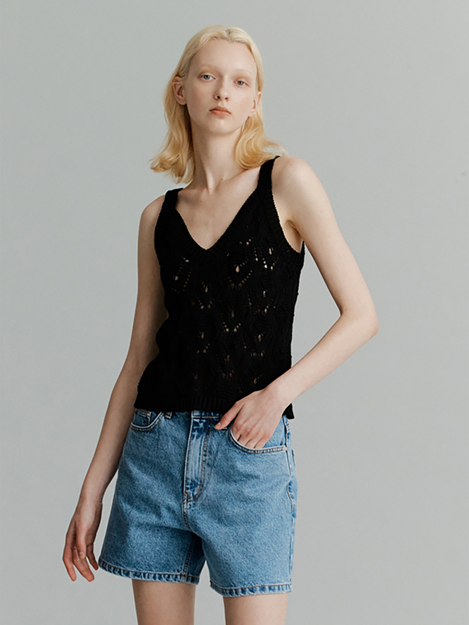 THE RYE Crochet Sleeveless Knit Top _Black