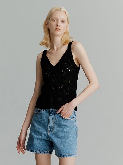 THE RYE Crochet Sleeveless Knit Top _Black