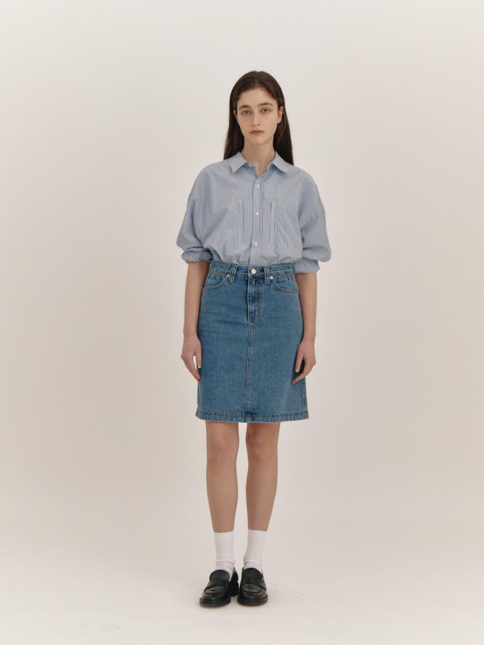 THE RYE Denim Midi Skirt (Blue)