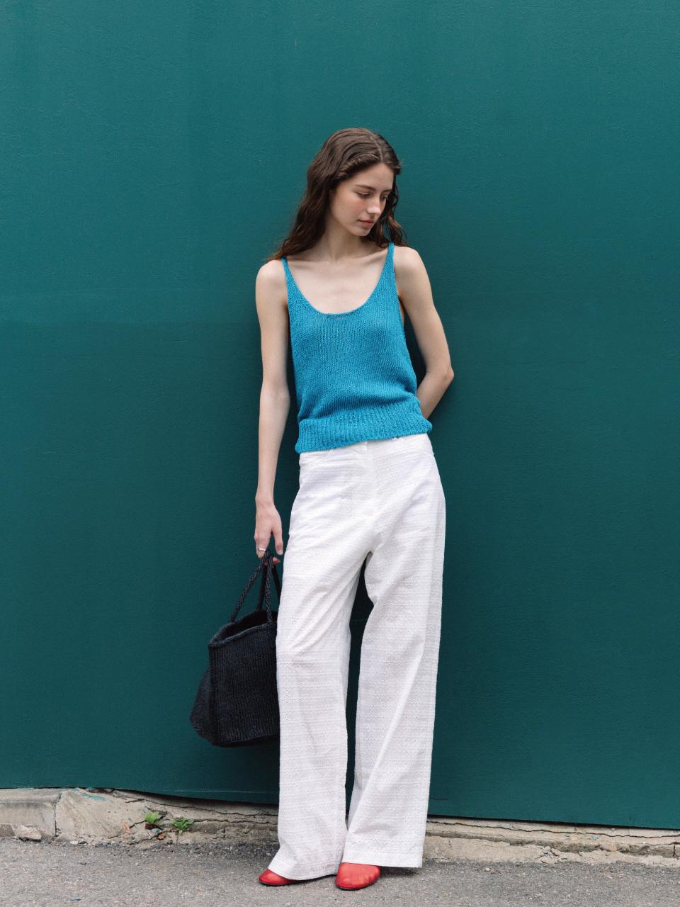 THE RYE Lace Pattern Wide Pants_White