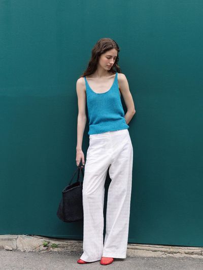 THE RYE Lace Pattern Wide Pants_White