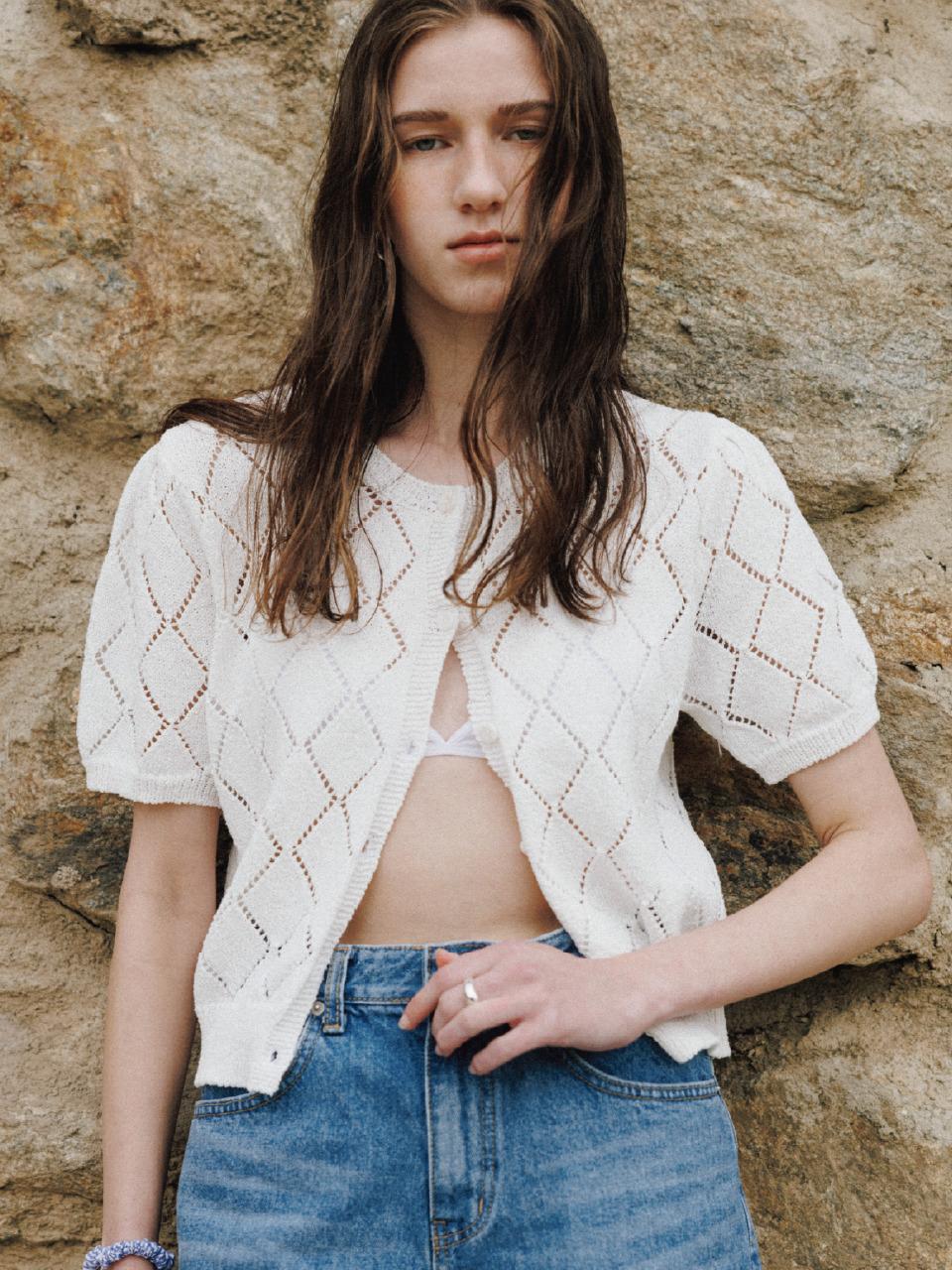 THE RYE Puff Punching Cardigan(White)