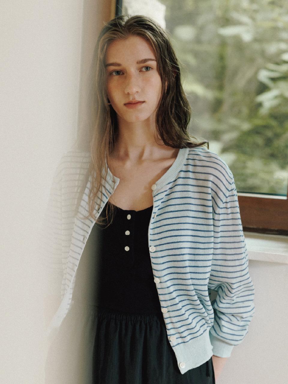 THE RYE Stripe Round Cardigan(Sky Blue)
