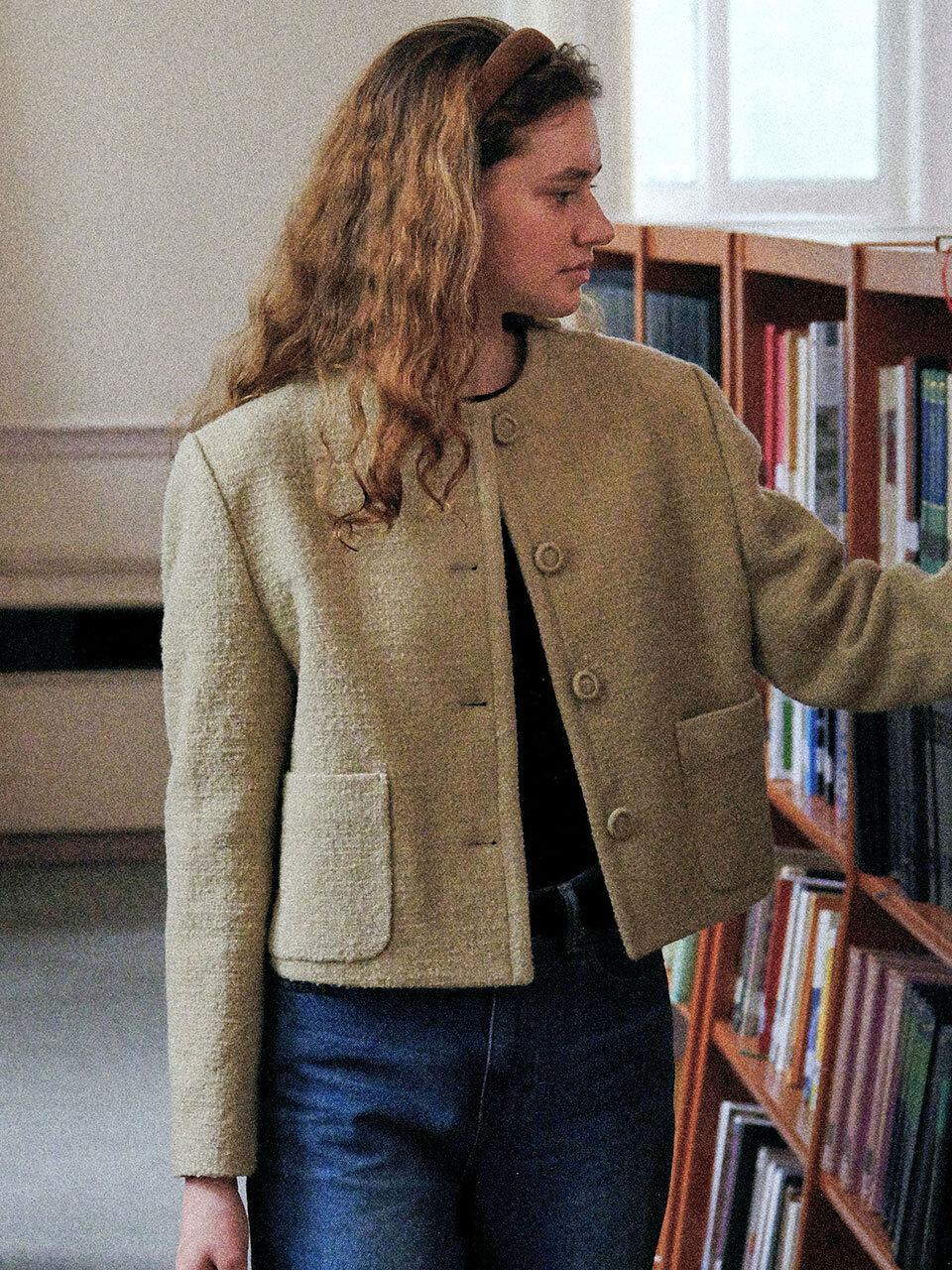 THE RYE Tweed Round Jacket (Beige)