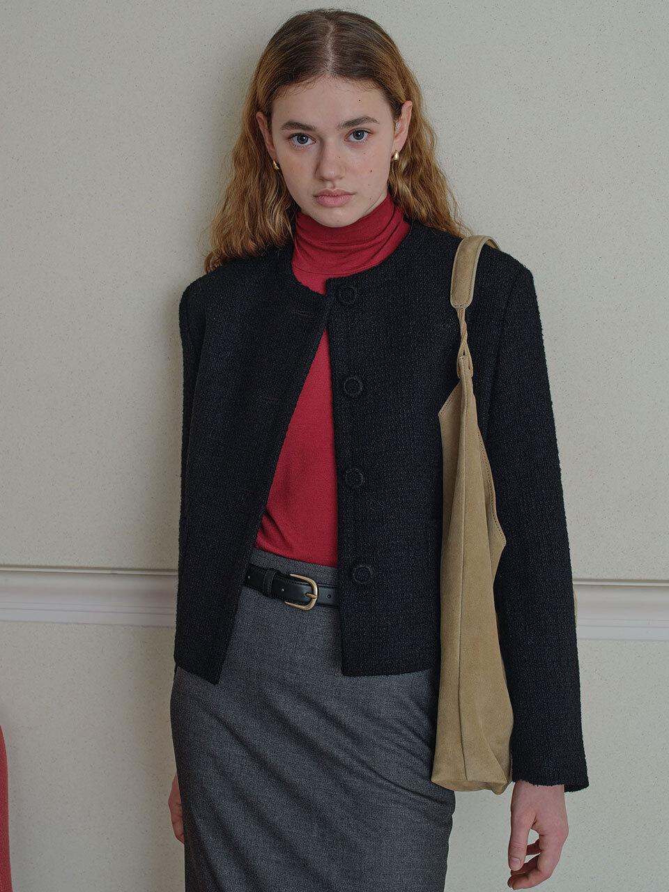 THE RYE Tweed Round Jacket (Black)