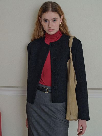THE RYE Tweed Round Jacket (Black)