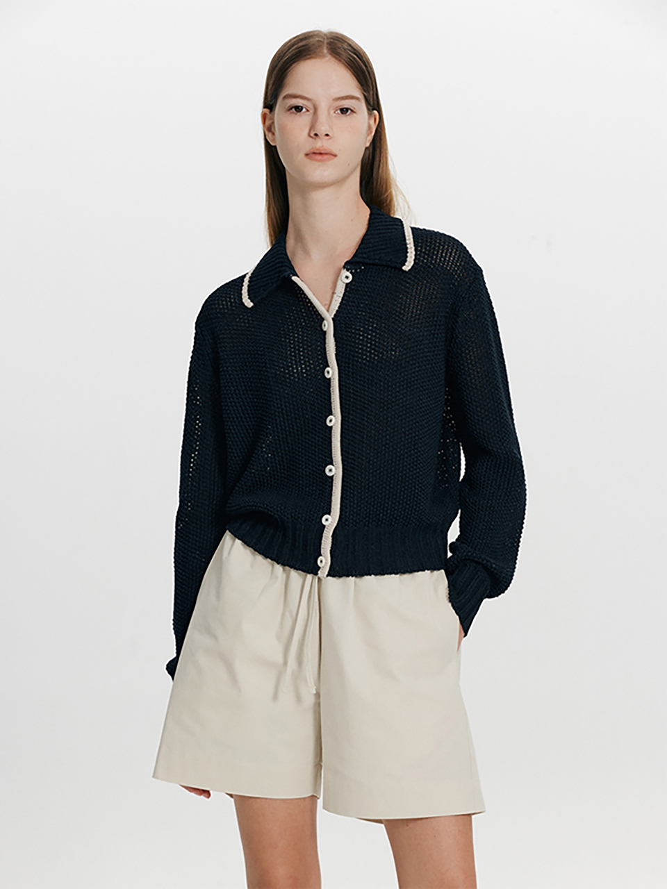 THE RYE Weaved Paper Cardigan _Navy