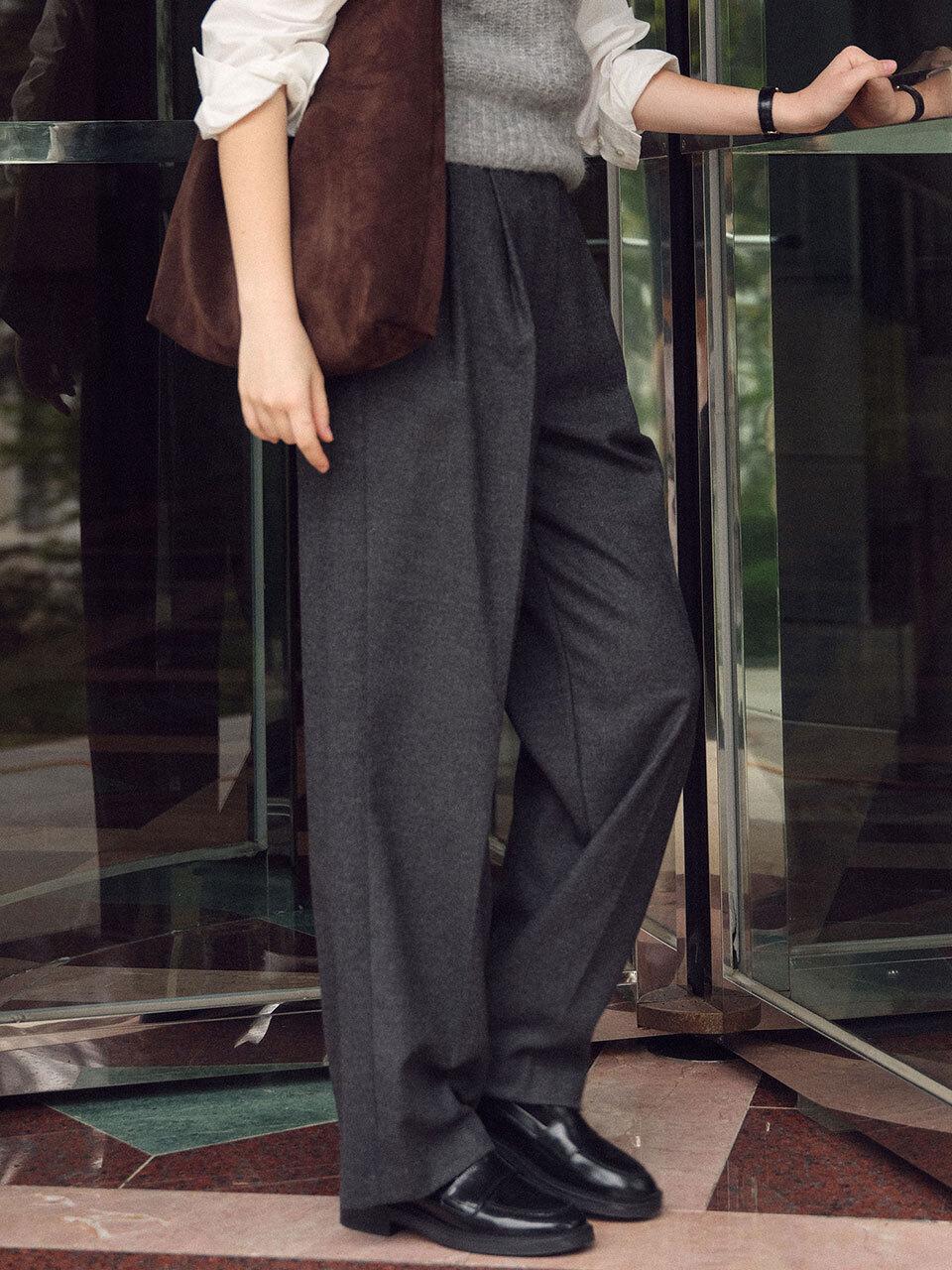 THE RYE Wool Blended Two Tuck Slacks (Charcoal)