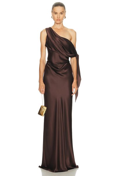 the sei asymmetric draped dress The Sei Asymmetrical Draped Dress in Cider