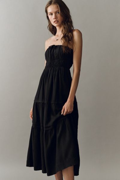 The Somerset Collection by Anthropologie By Anthropologie Somerset Linen Blend Strapless Midi Dress