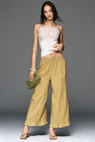 The Somerset Collection by Anthropologie Somerset Linen Petticoat Crop Pants