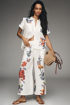 The Somerset Collection by Anthropologie Somerset Printed-Linen Pull-On Pants