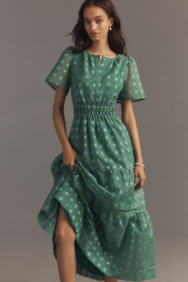 slim fit dress slacks BNWT Anthropologie Green Satin Midi Dress main image 1