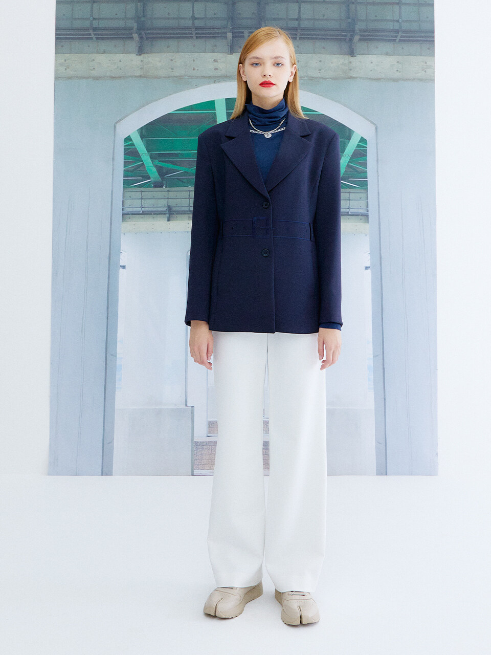 the studio K Embroidery Belt Jacket_Navy