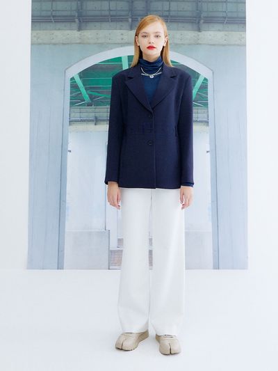 the studio K Embroidery Belt Jacket_Navy