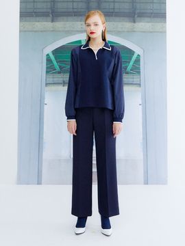 the studio K Pique Long Sleeve Top_Navy