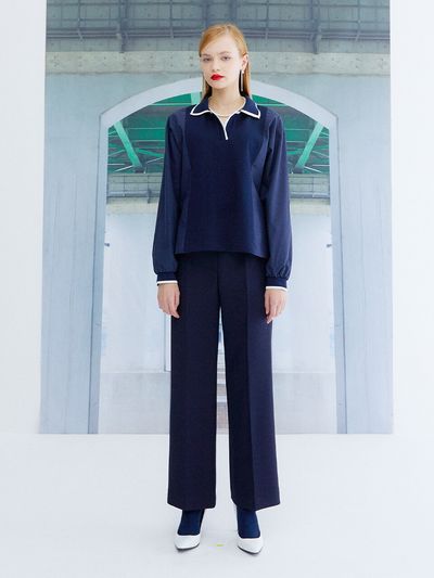 the studio K Pique Long Sleeve Top_Navy