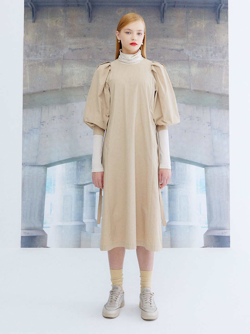 the studio K Puff Volume Sleeve Dress_Beige