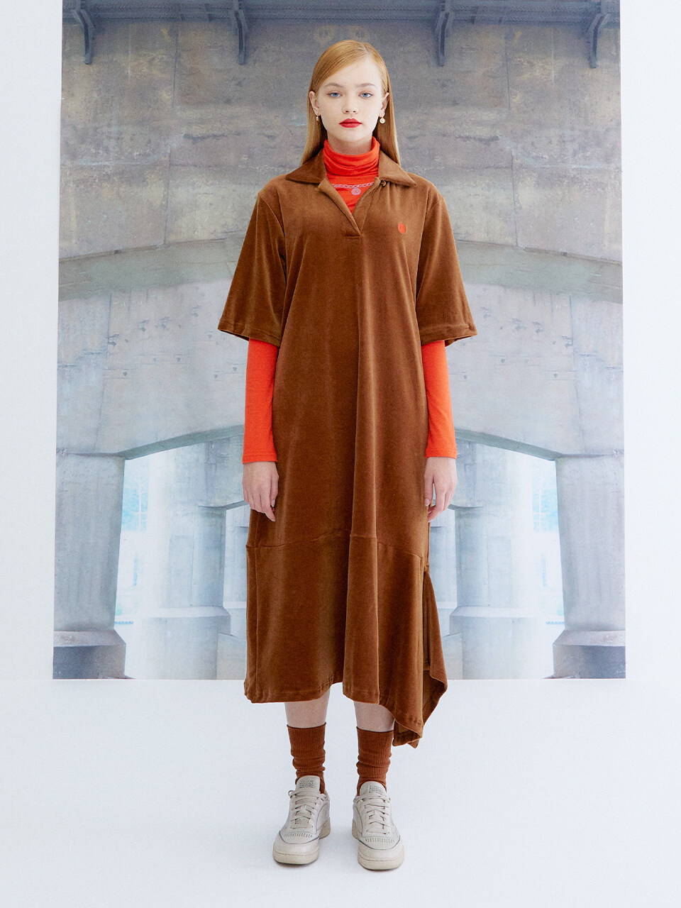 the studio K Unbalanced Velour Dress_Brown