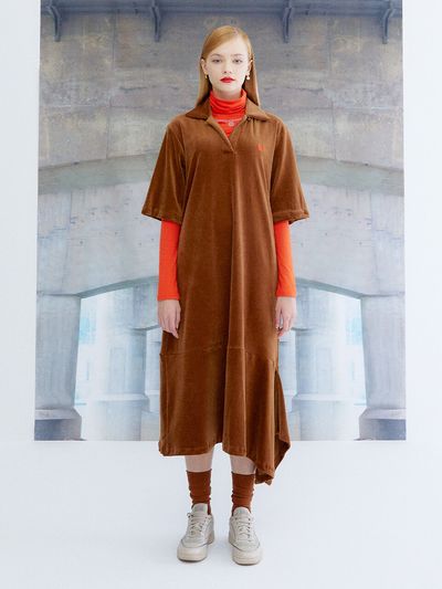 the studio K Unbalanced Velour Dress_Brown