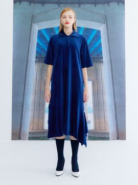 the studio K Unbalanced Velour Dress_Navy