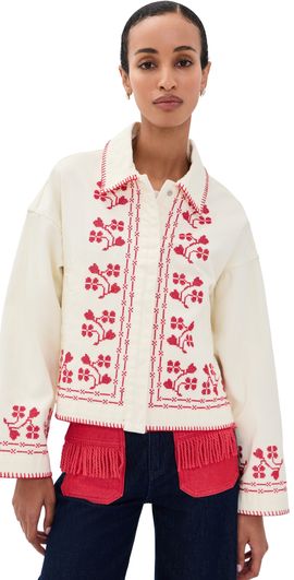 The Tiny Big Sister The Tiny Big Sister Embroidery Denim Jacket Ivory